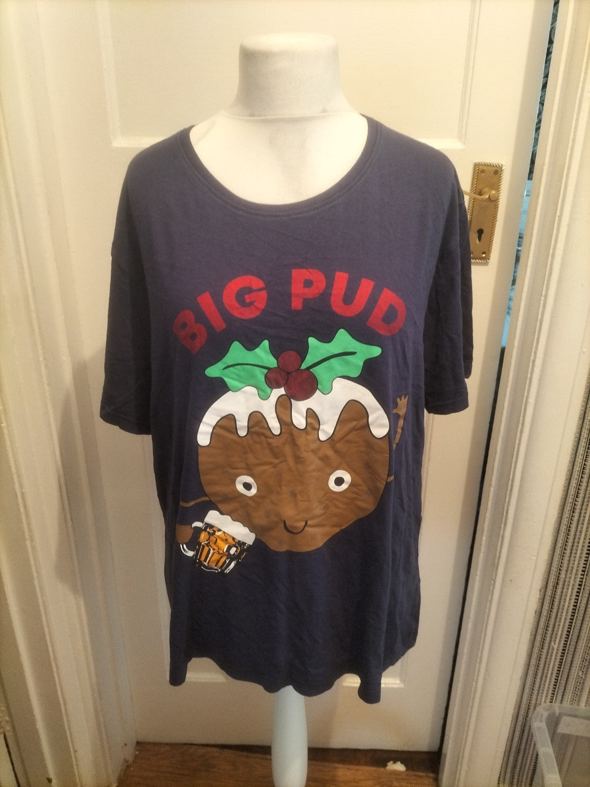 Mens M&Co Size XL Christmas Pudding Pyjama Top
