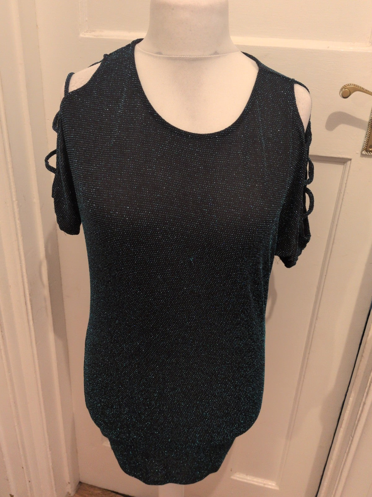 Matalan 10 Black With Sparkly Blue Short Sleeve Blouse