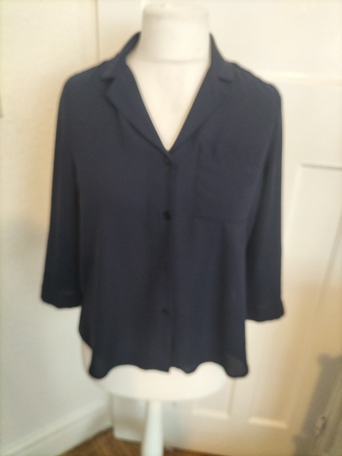 Ladies Dorothy Perkins Size 12 Navy Buttoned Long Sleeved Blouse