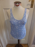 Ladies Peacocks Size 10 Blue White Aztec Style Sleeveless Tshirt