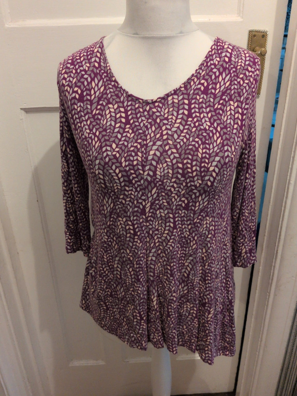 Patra Small Purple Patterned 3/4 Sleeve Blouse