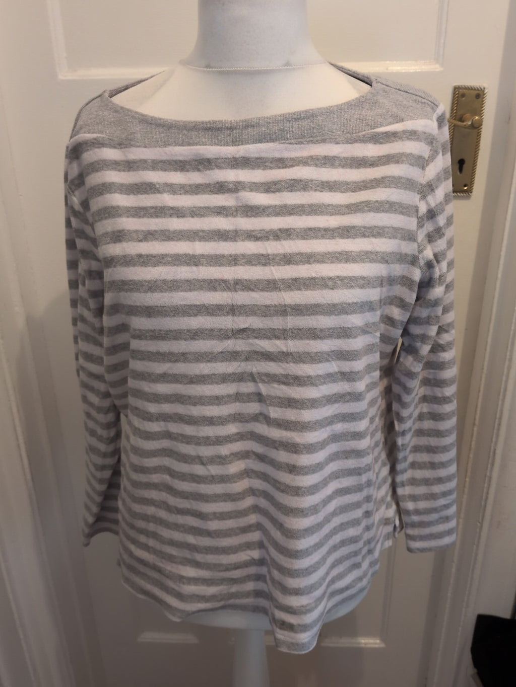 Ladies M&S Collection Size 20 Grey And White Striped Jumper Top