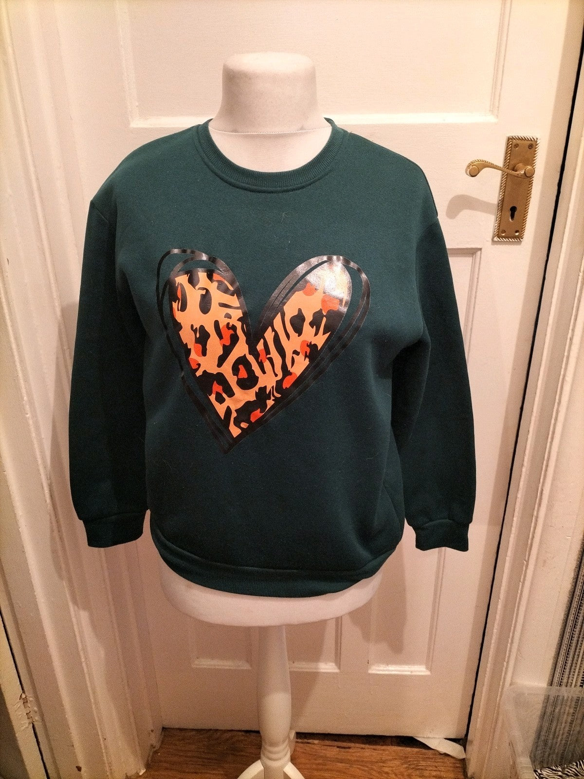 Small Green With Leopard Print Love Heart Pullover Jumper