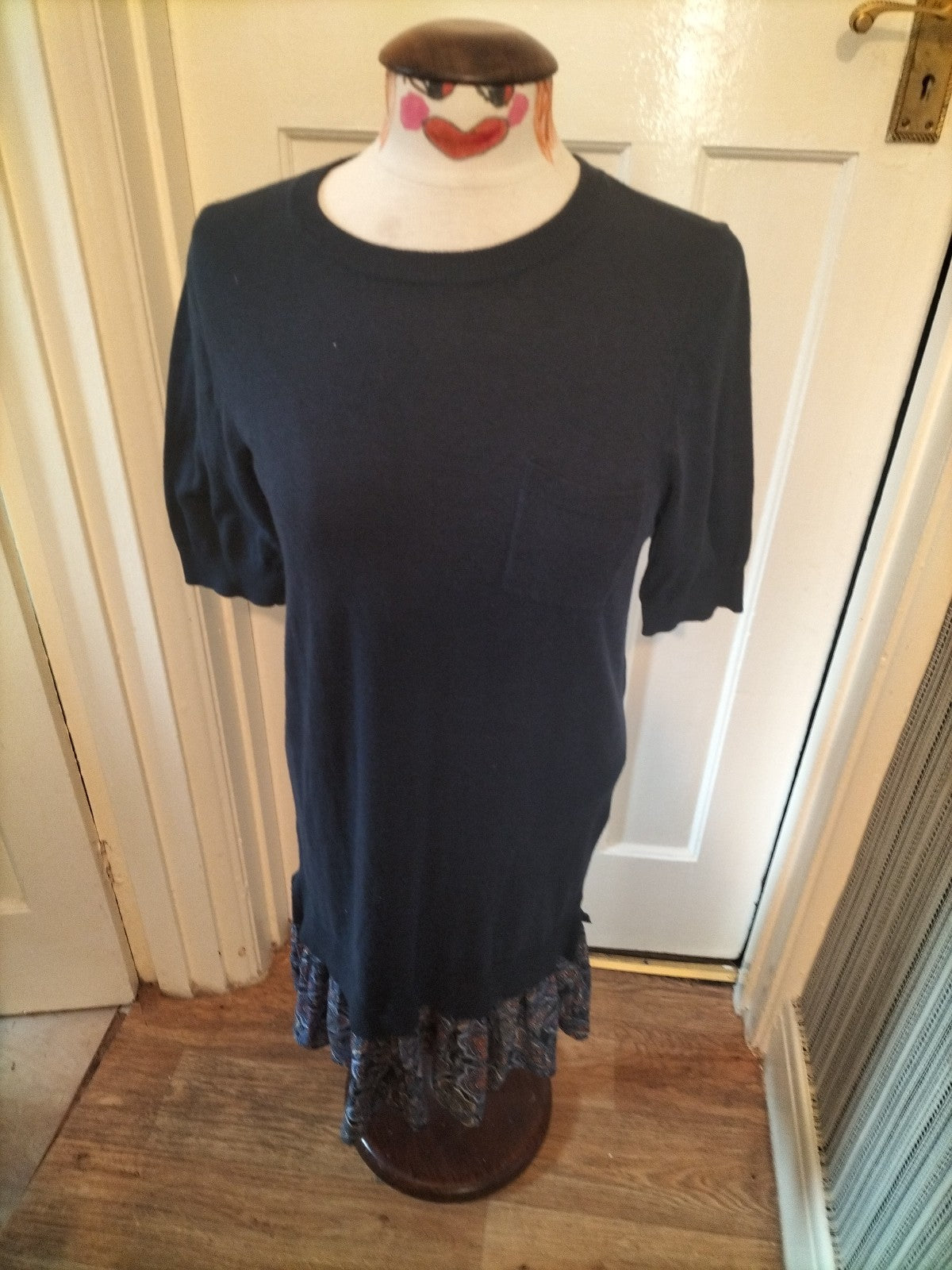 Ladies Next Size 10 Navy Long Sleeved Aztec Hem Dress