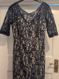Next 10 Royal Blue And Beige Lacey Short Sleeve Dress Midi