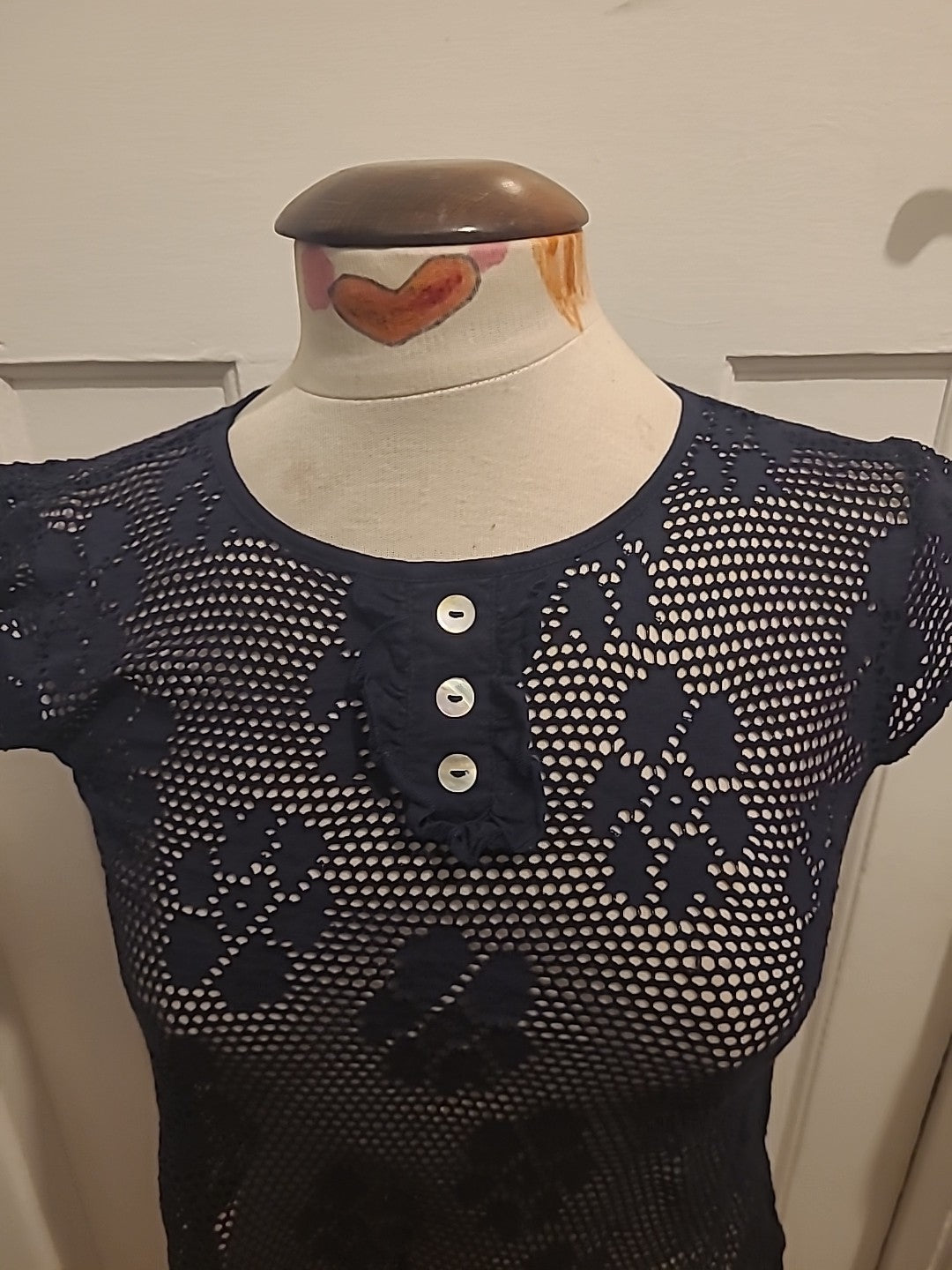 Ladies Topshop Size 10 Navy See Through Sleeveless Tshirt