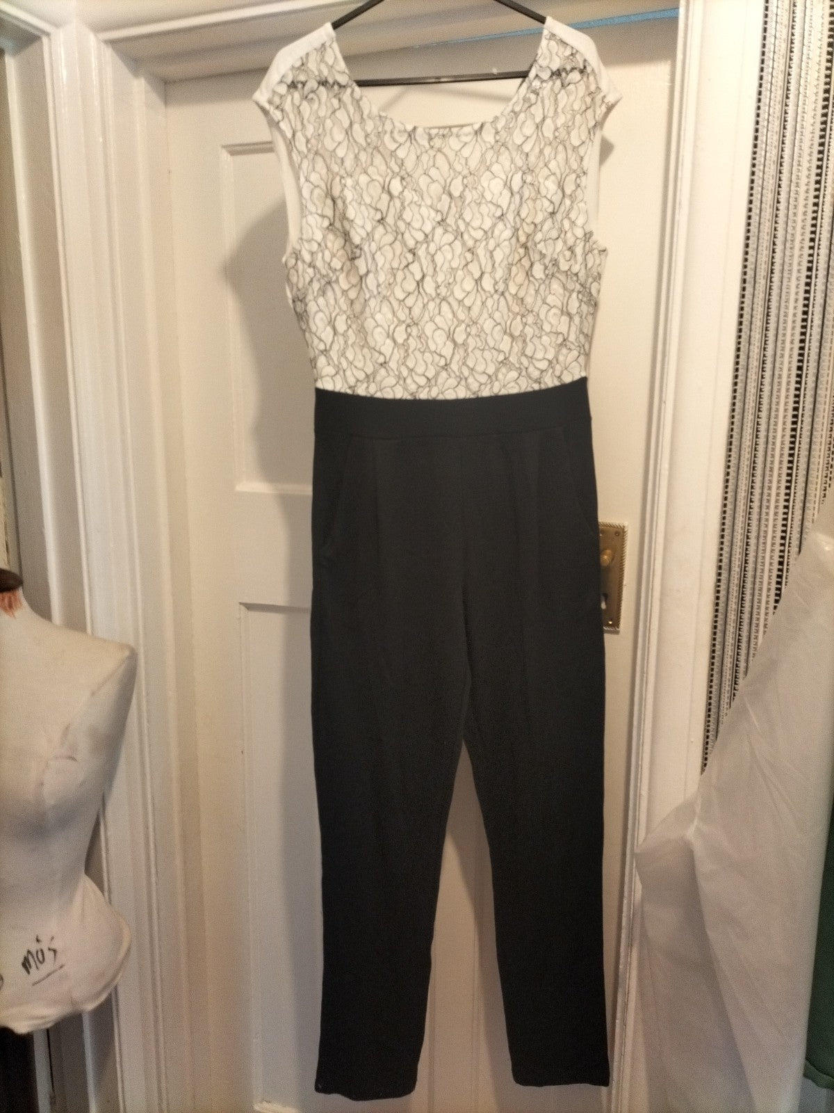 Ladies Ashley Brooke Size 8 Black/White Jumpsuit