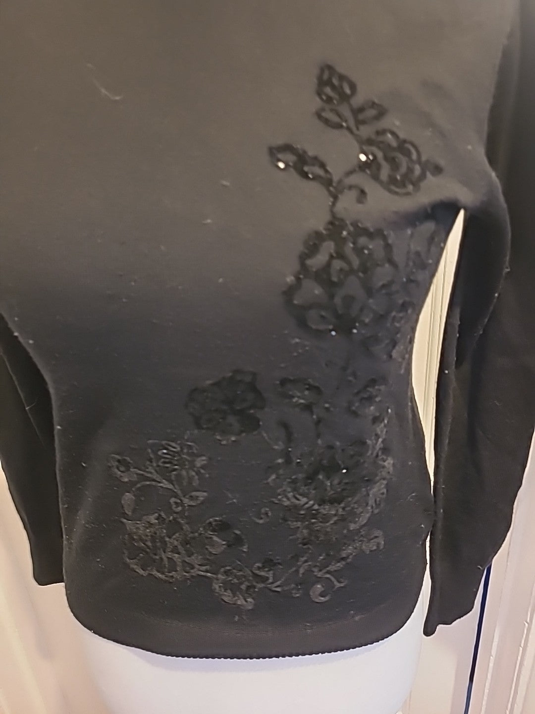 Ladies Marks And Spencer Size 12 Black Floral Rool Neck Jumper