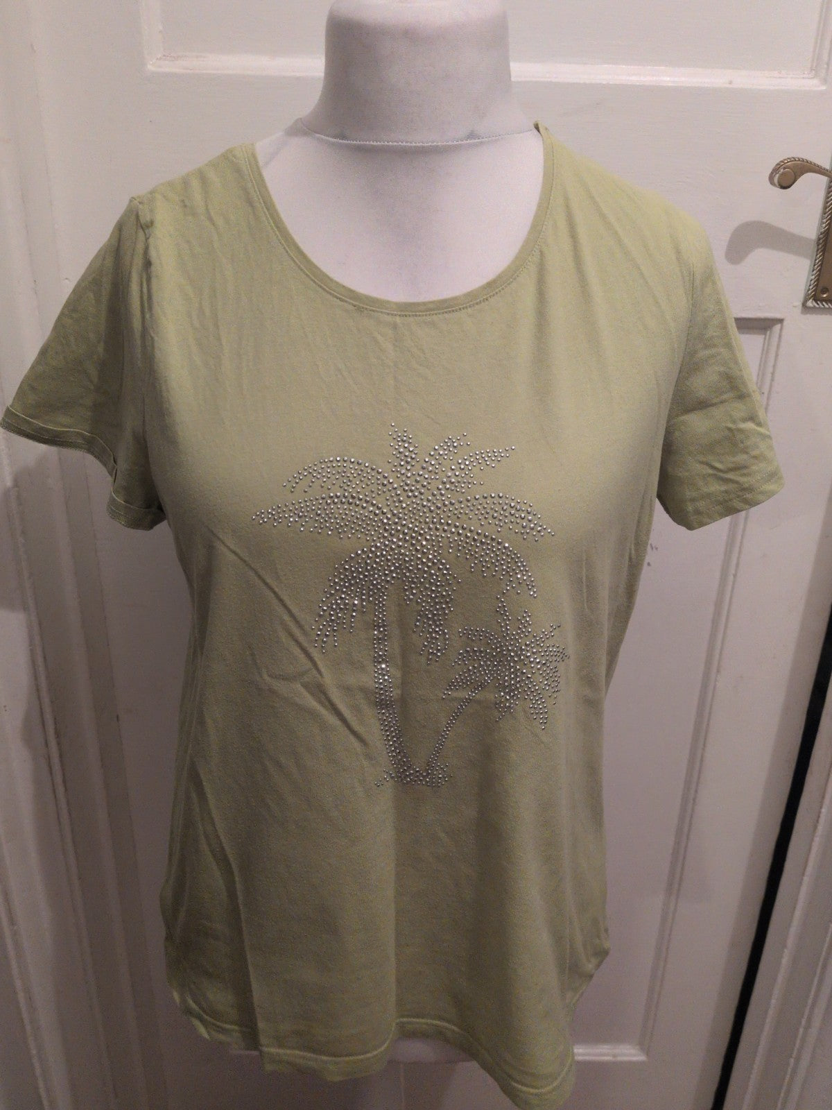 Ladies Bonmarche Size 18 Green With Silver Star Short Sleeve T-shirt