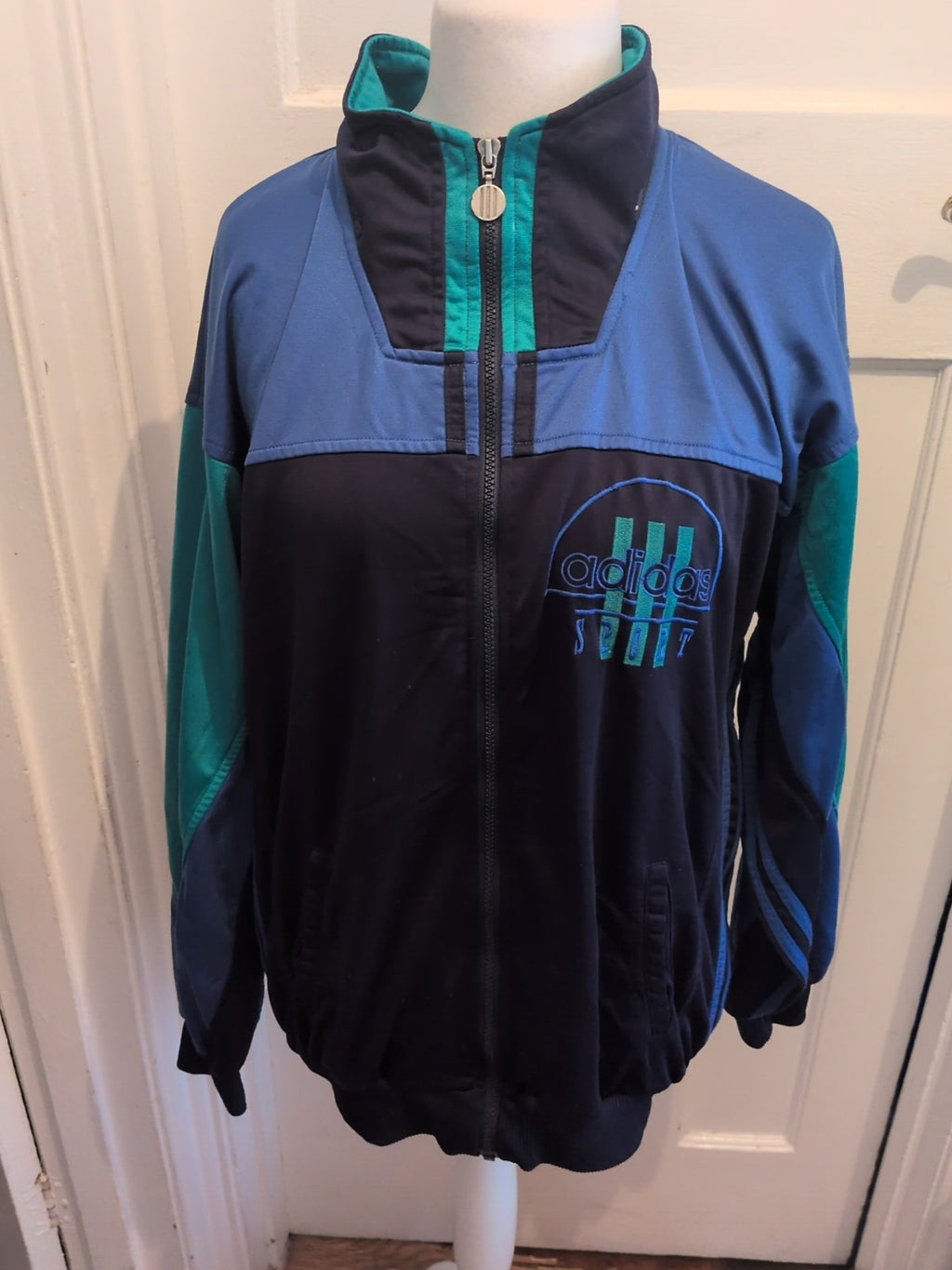 Retro Adidas 42/44 Navy And Blue Full Zip Jacket