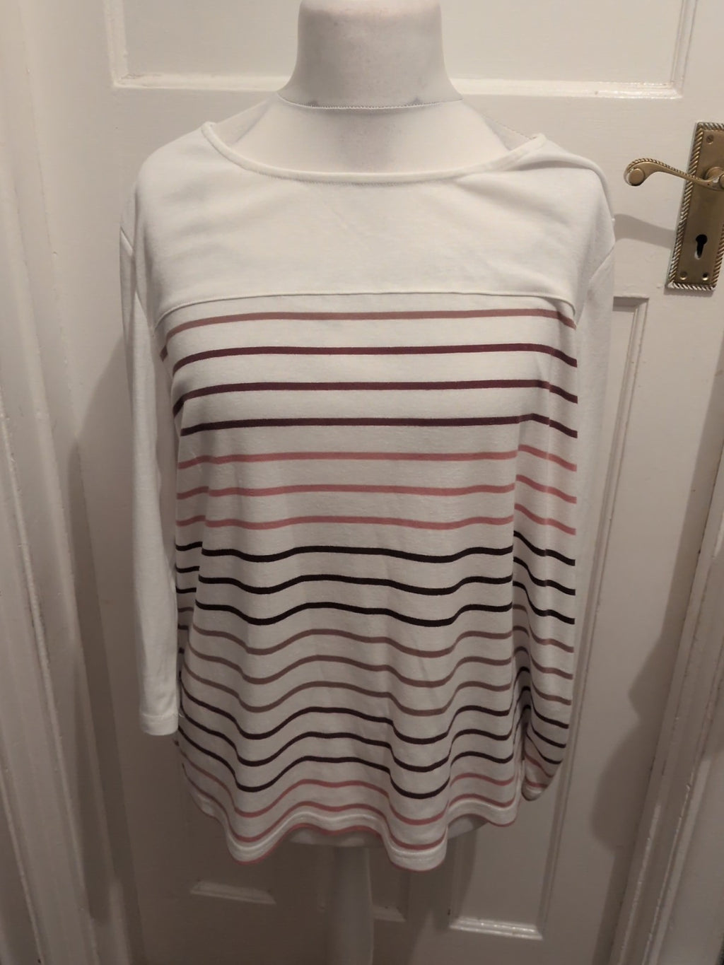 Bonmarche 24 Stripe White Long Sleeved Blouse Top