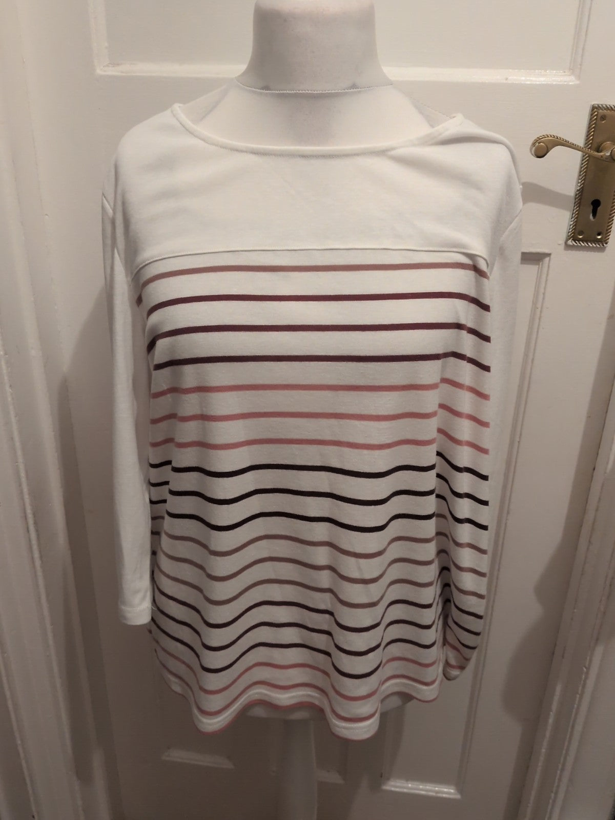 Bonmarche 24 Stripe White Long Sleeved Blouse Top