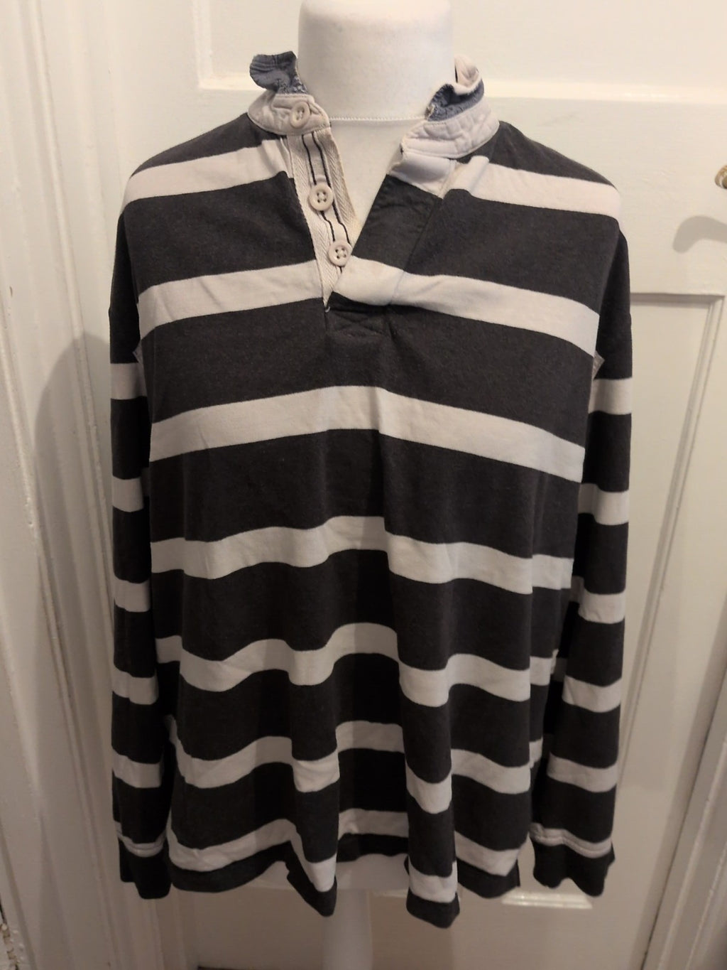 TU 2XL Charcoal And White Stripe Long Sleeve Polo