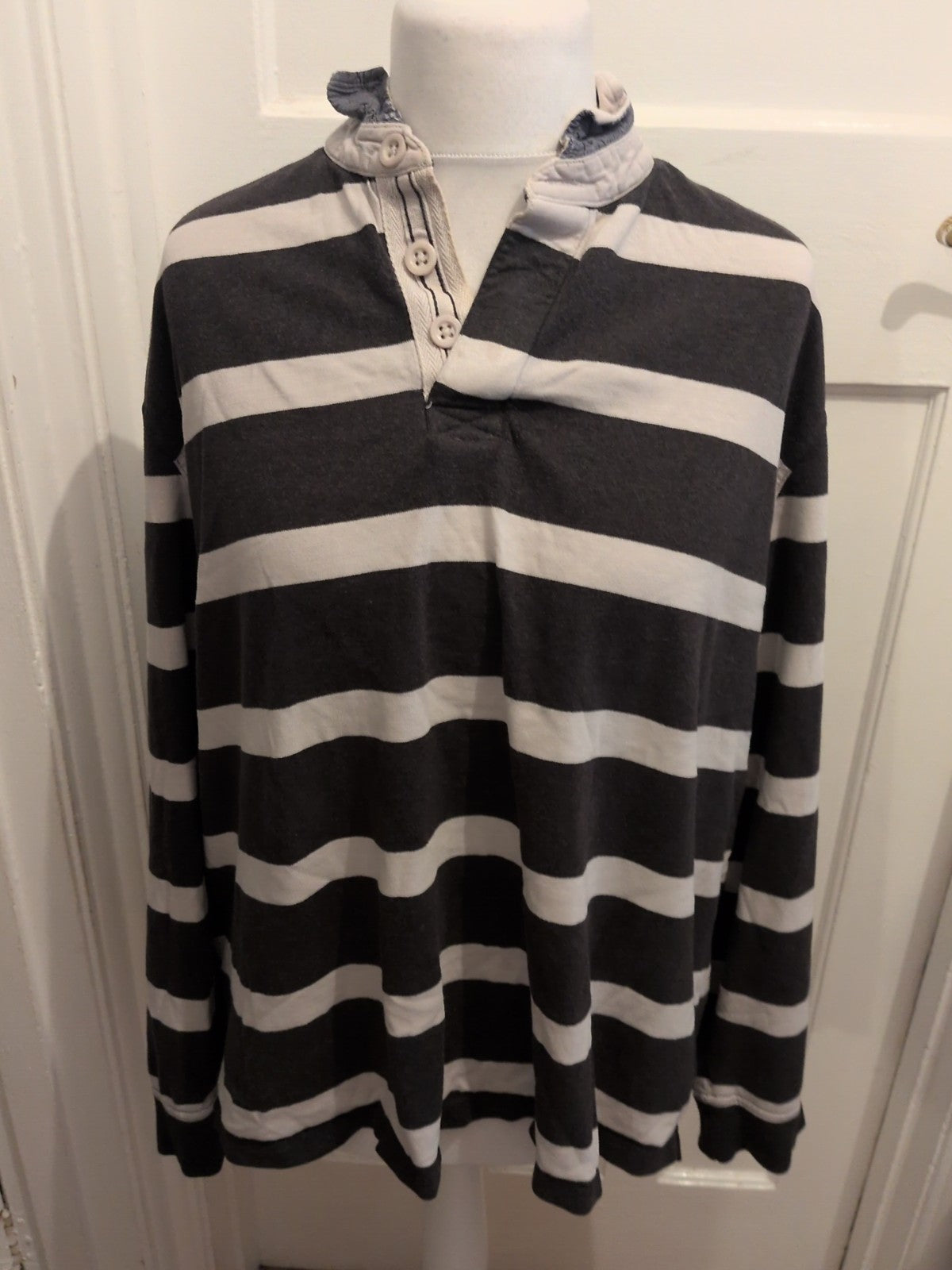 TU 2XL Charcoal And White Stripe Long Sleeve Polo