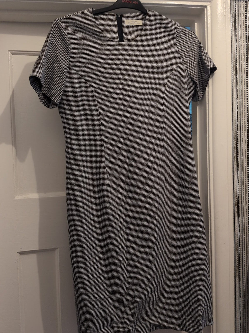 St Michael 12 Black And White Lined Short Sleeve Dress