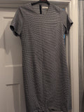 St Michael 12 Black And White Lined Short Sleeve Dress
