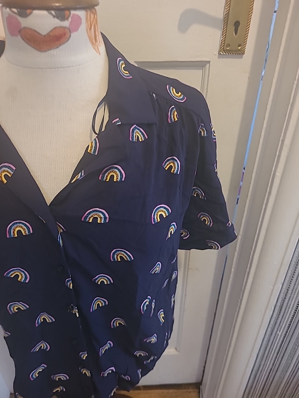 Ladies Brand New TU 16 Black With Rainbows Short Sleeve Blouse