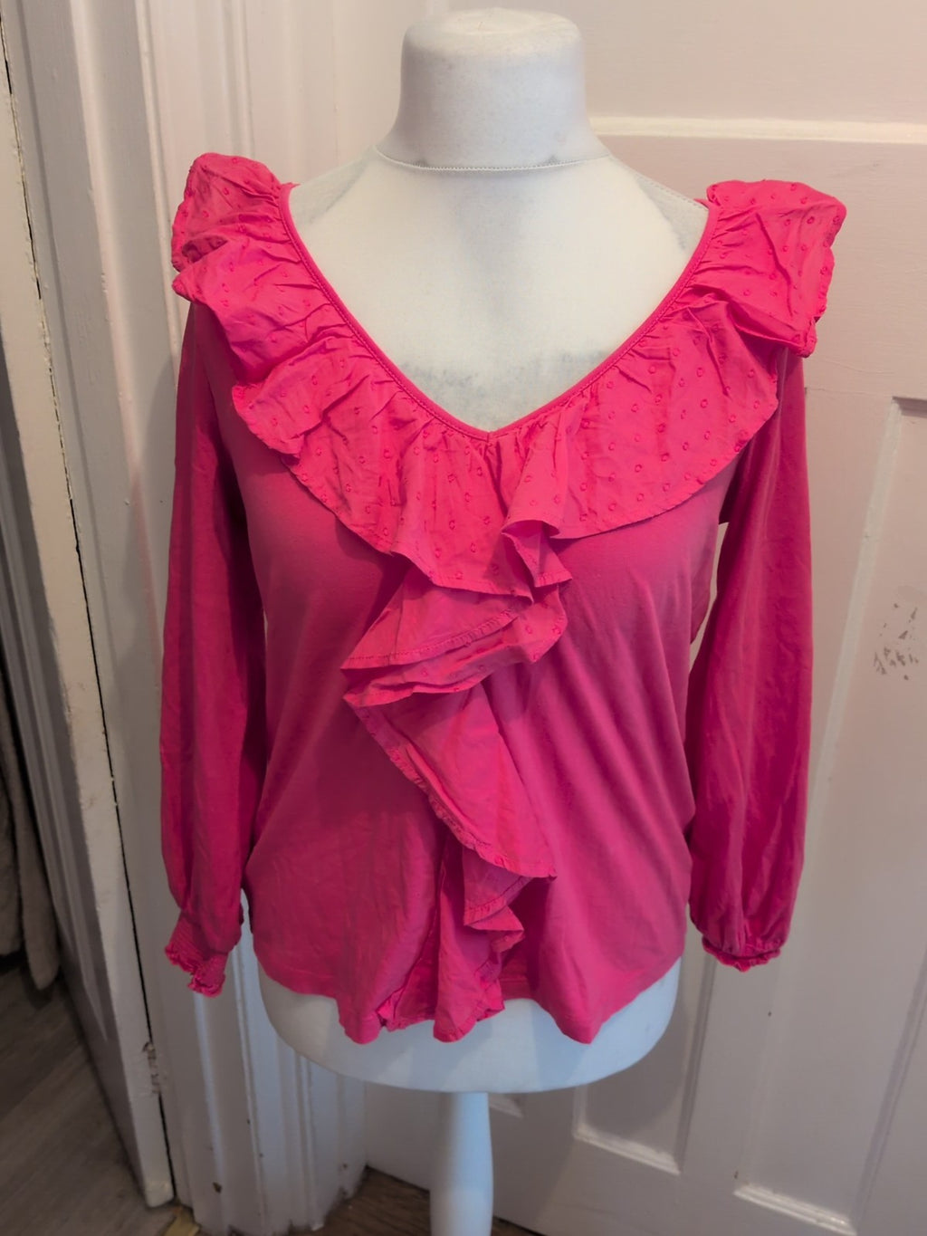 George 12 Pink Long Sleeve Frill Pleat Blouse