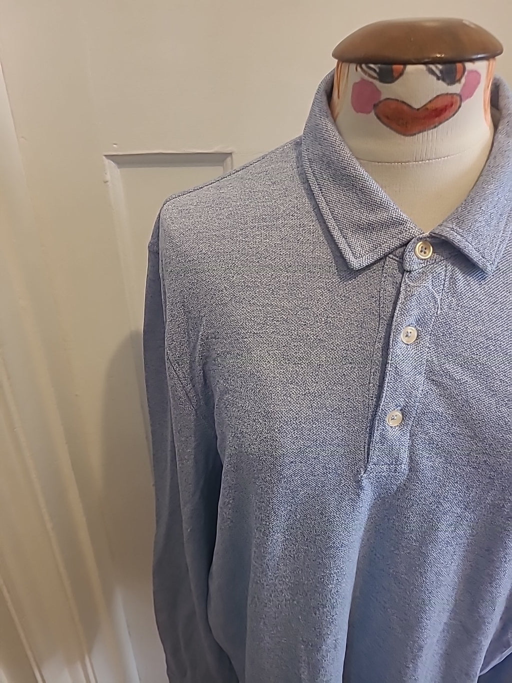Mens Cortefiel Size Medium Blue Long Sleeved Polo Shirt