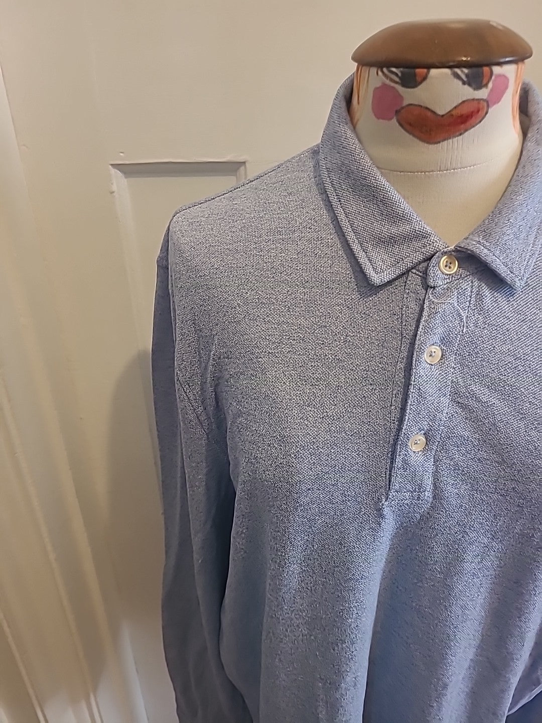 Mens Cortefiel Size Medium Blue Long Sleeved Polo Shirt
