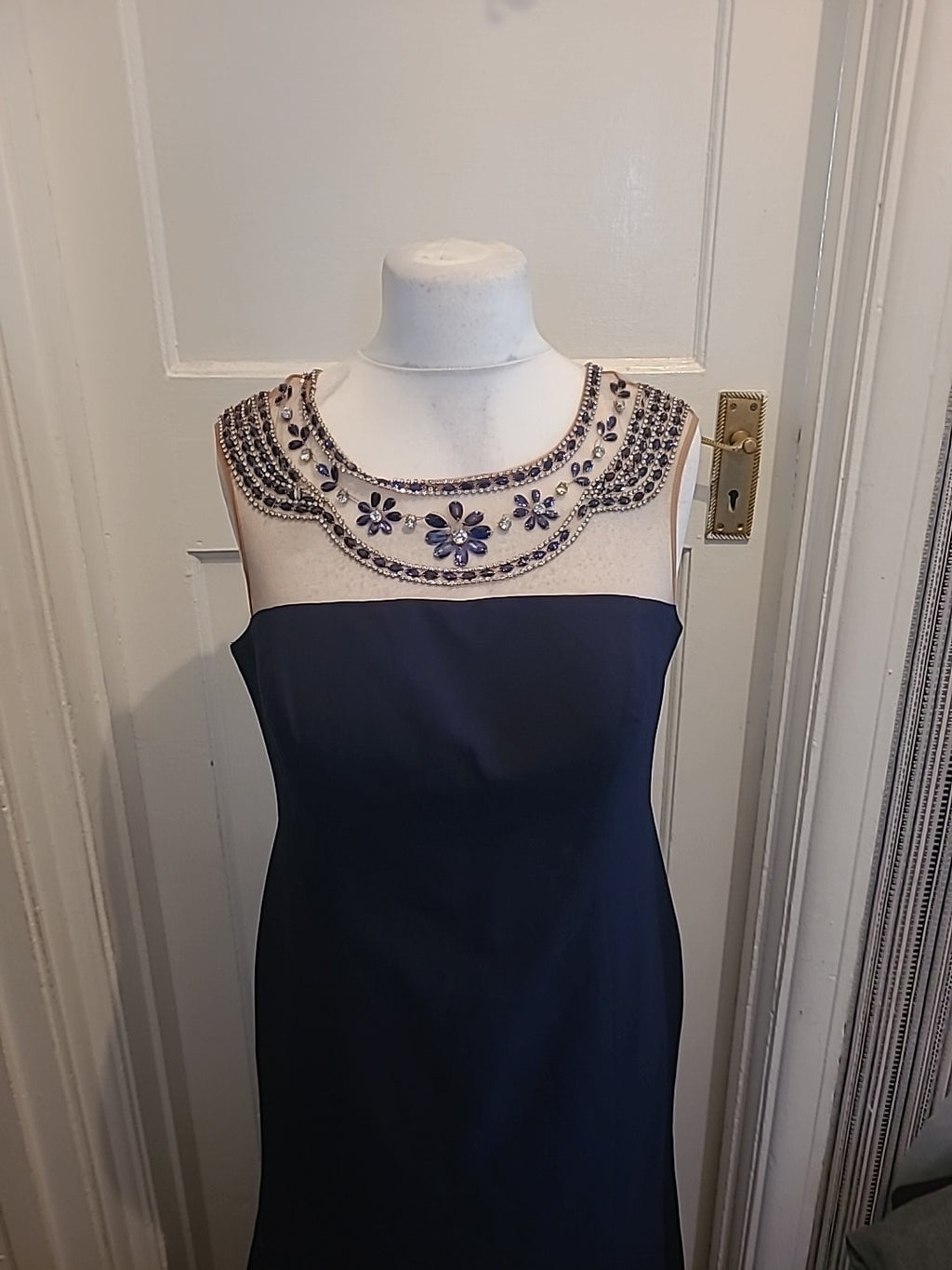 Ladies San Fiore Size 46* Navy Sleeveless Long Length Dress