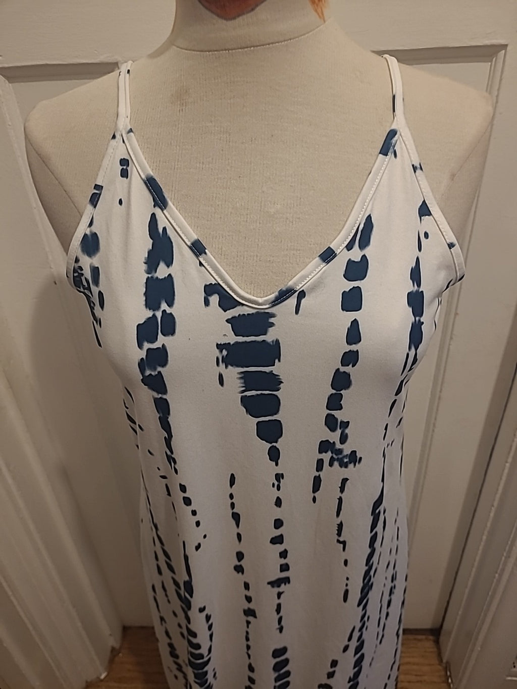 Ladies Size Medium Dark Green White Sleeveless Long A-Line Dress
