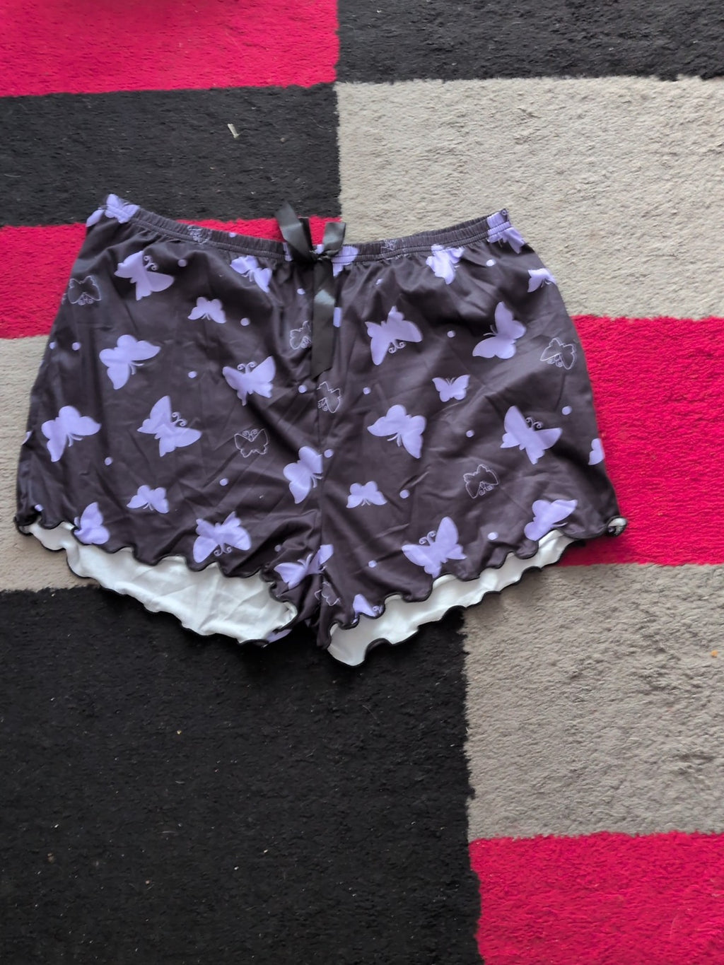 2XL Black And Purple Elasticated Butterfly Sleep Shorts