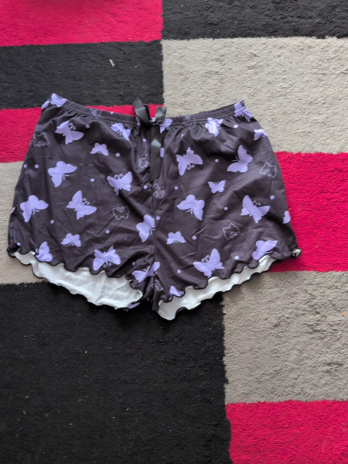 2XL Black And Purple Elasticated Butterfly Sleep Shorts