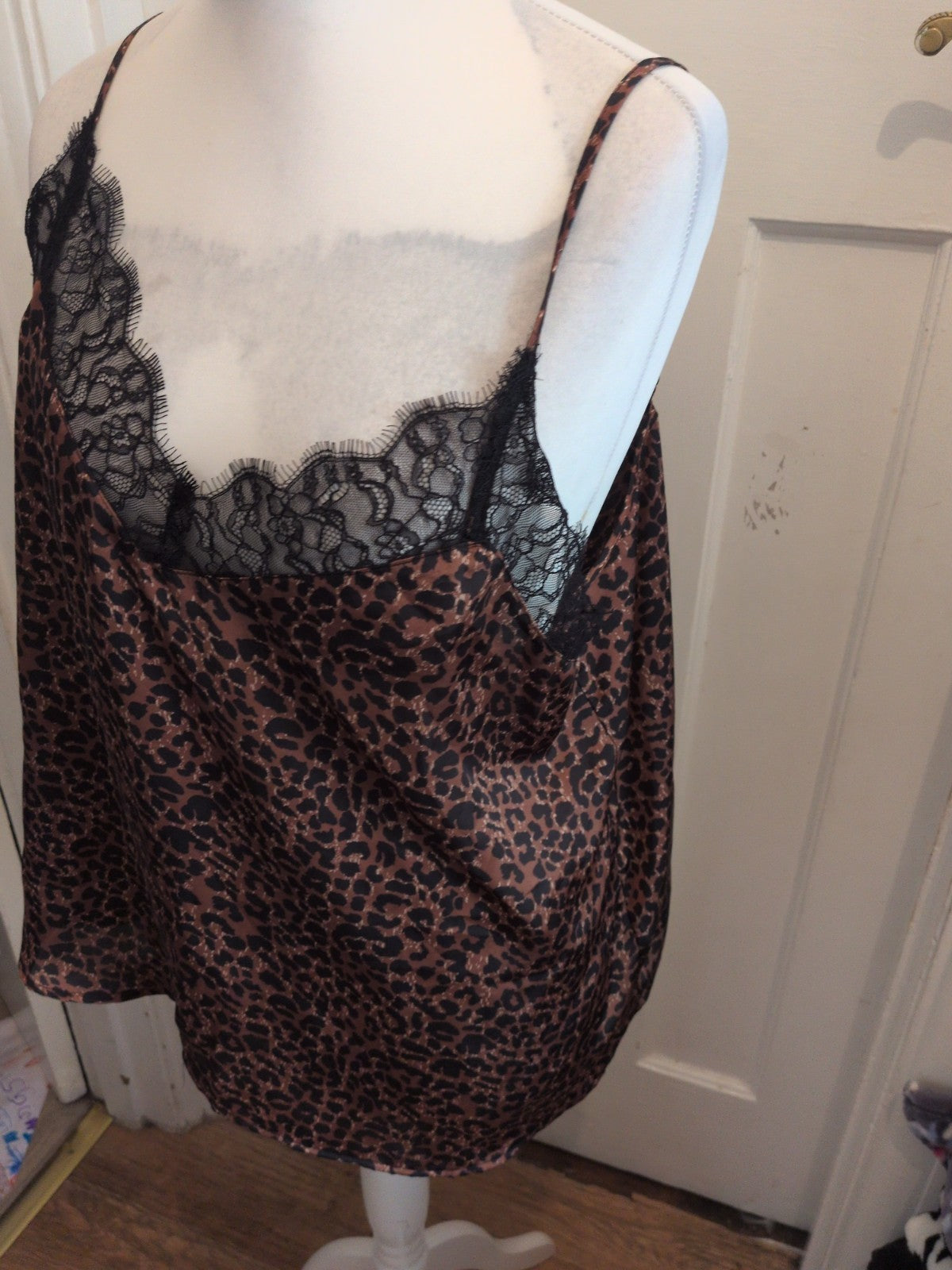Primark XL Leopard Print With Black Frill Sleeveless Pyjama Top