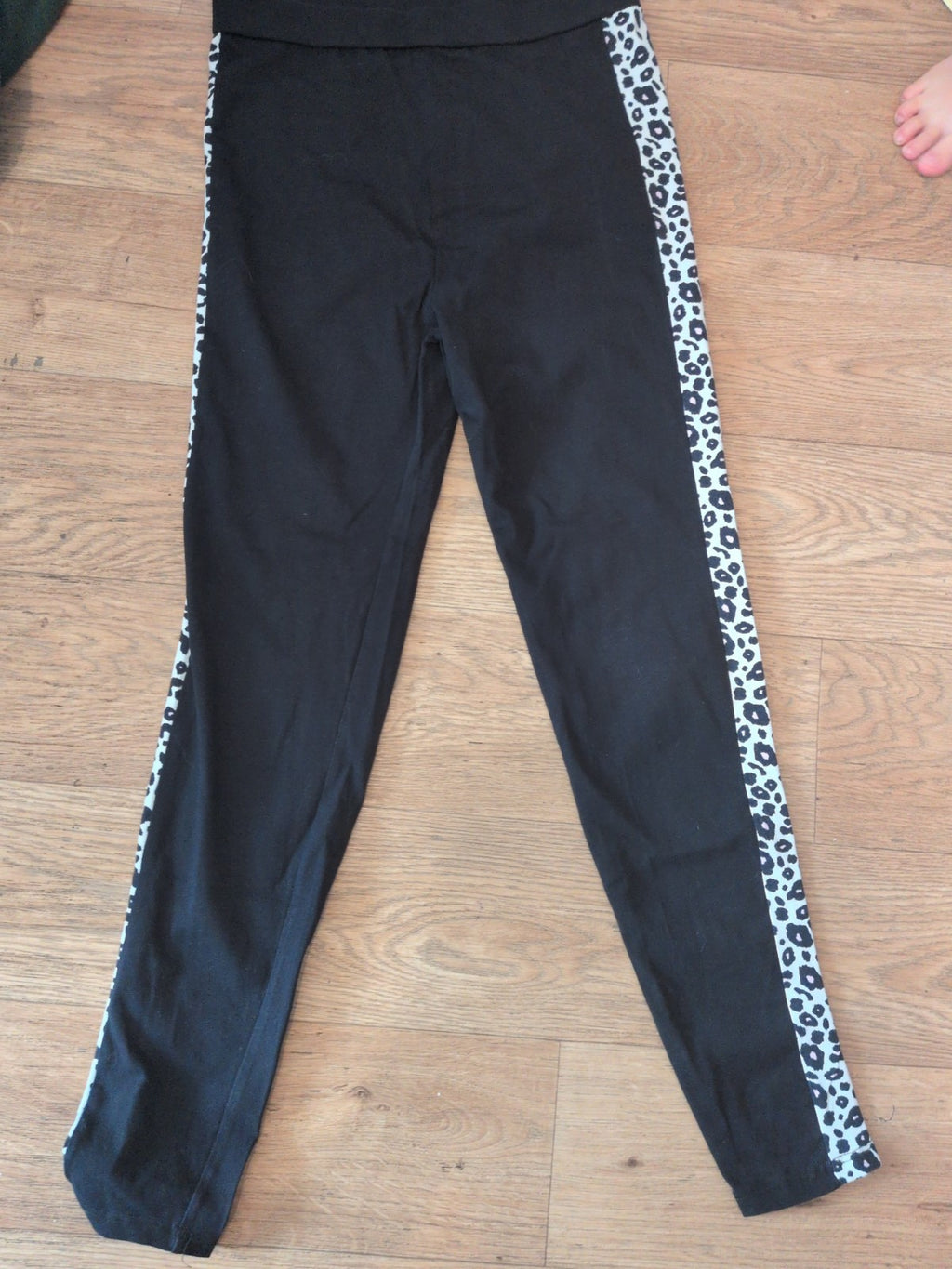 George 13-14 Years Black With Leopard Print Trim Leggings