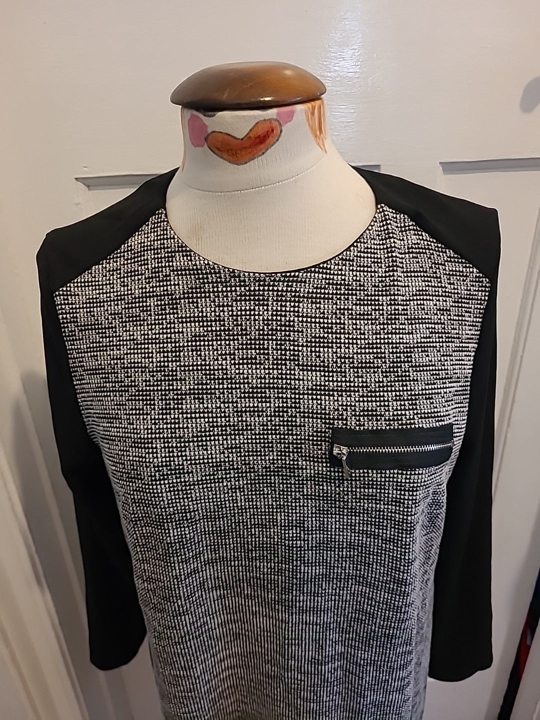 Ladies Primark Size 12 Black Grey Long Sleeved Dress
