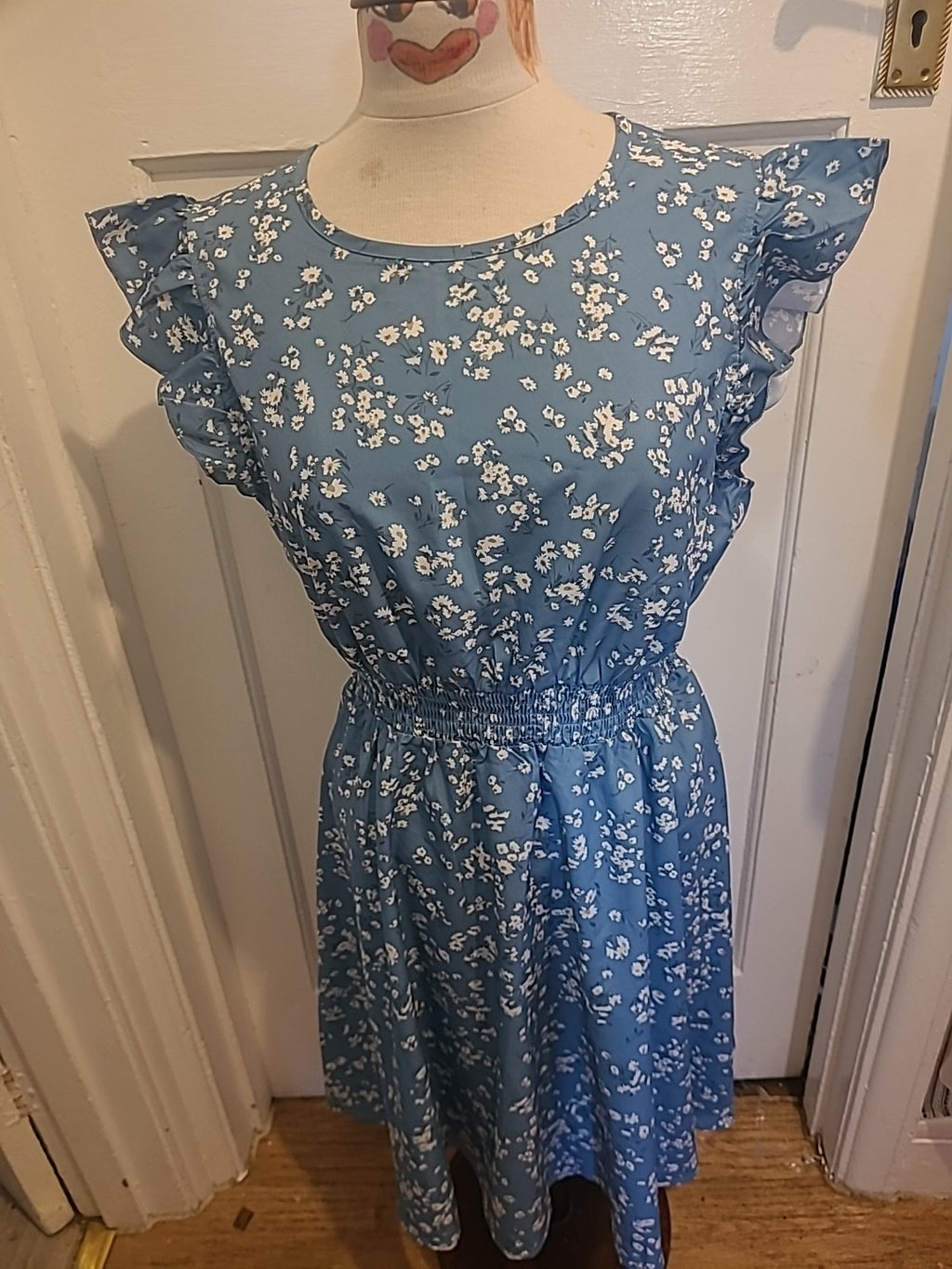 Ladies Size XL Blue Daisy Cap Sleeved Dress