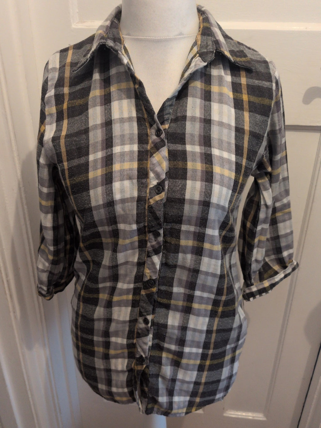 Primark 12 Grey Check Long Sleeve Buttoned Shirt Dress