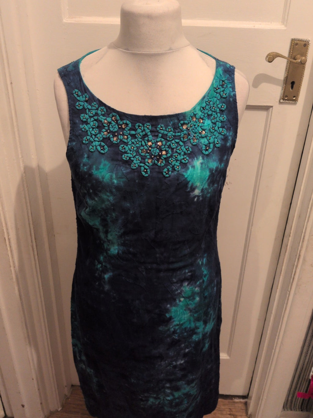 Ladies Roman Size 14 Turquoise And Blue Sleeveless Long Length Dress