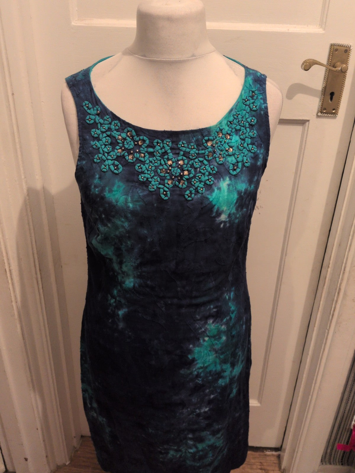 Ladies Roman Size 14 Turquoise And Blue Sleeveless Long Length Dress