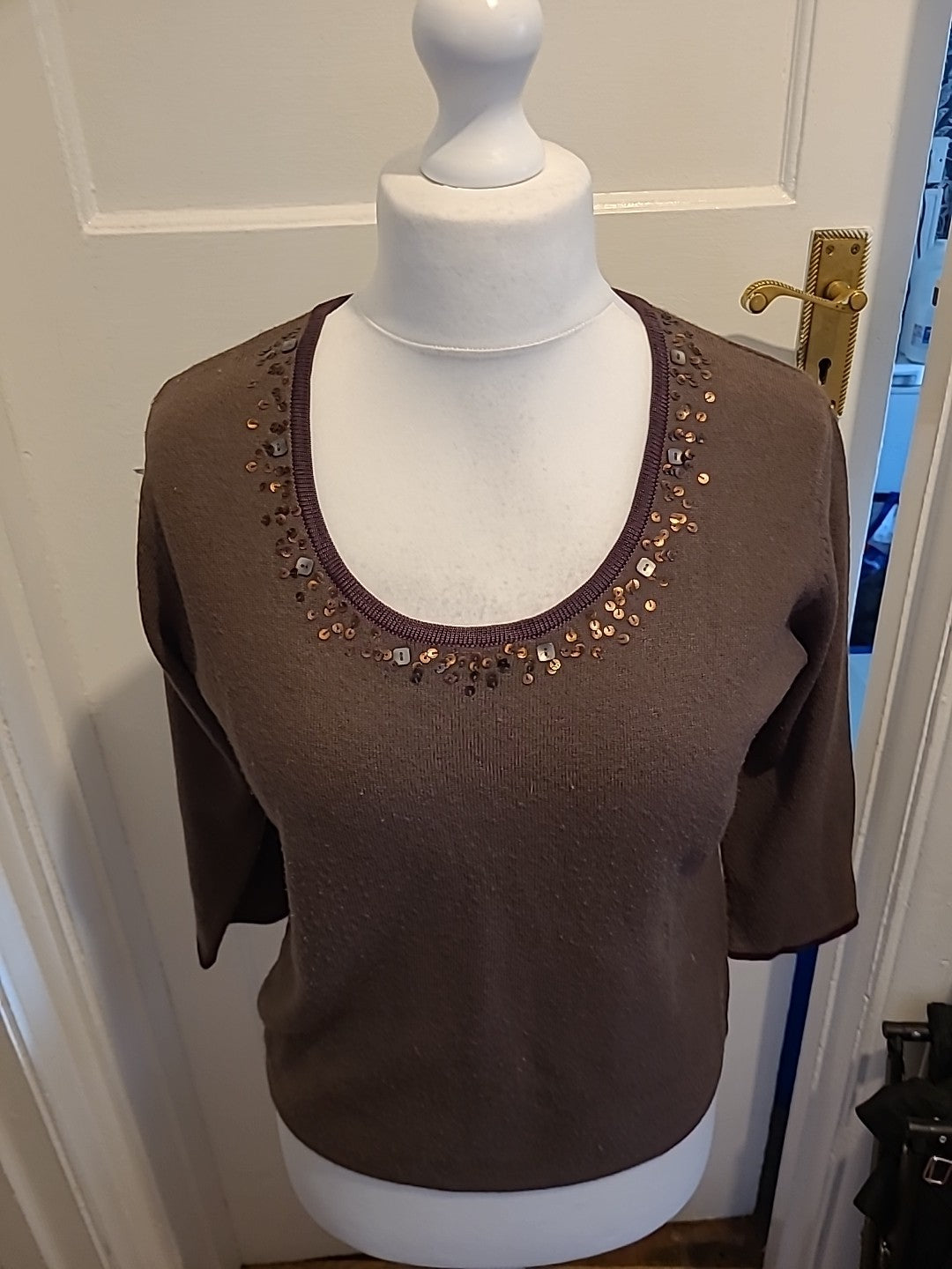 Ladies Tigi Size Medium Brown Round Neck Long Sleeve Jumper Top
