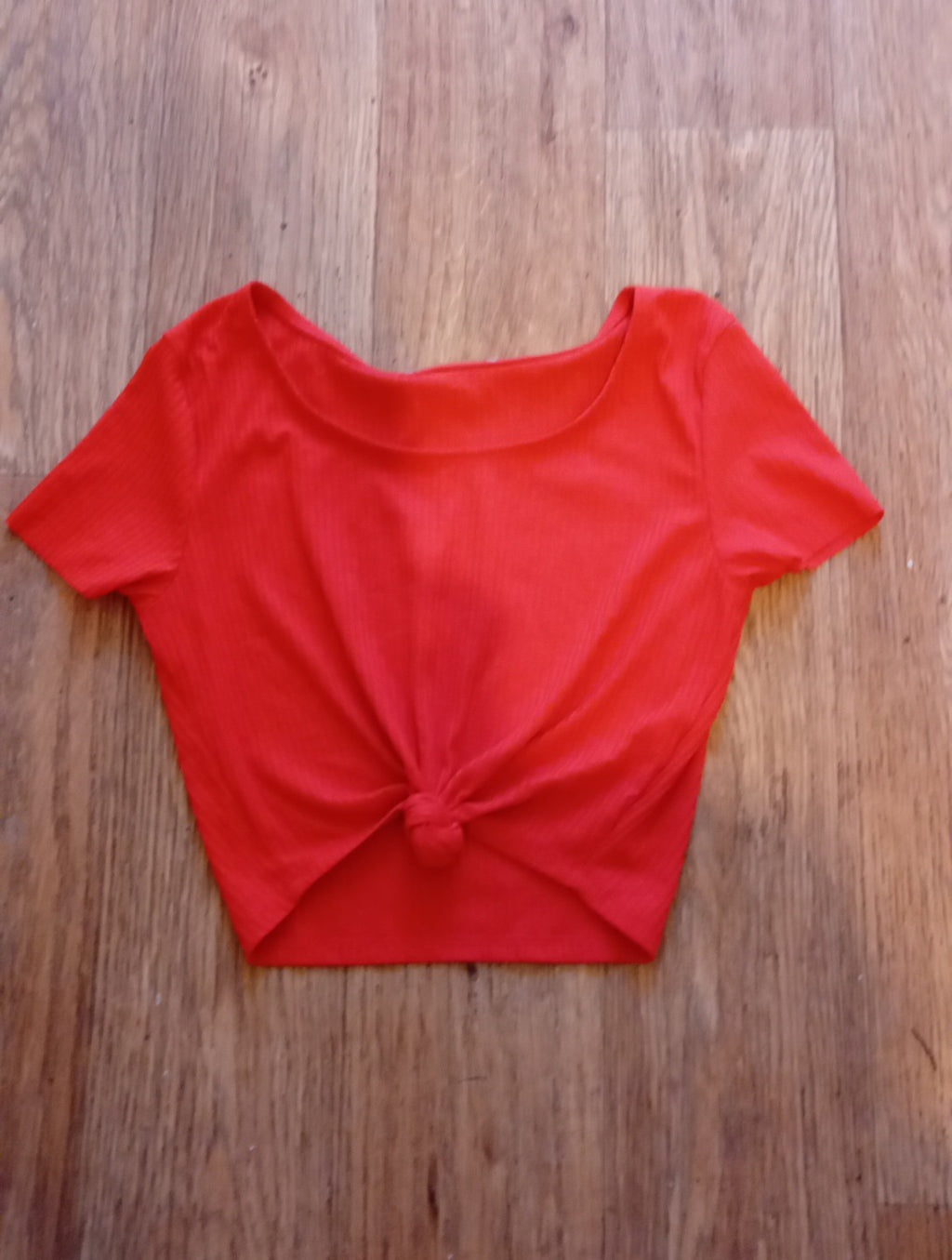 Ladies Size XS Orange Ribbed Knot Detail Crop Top