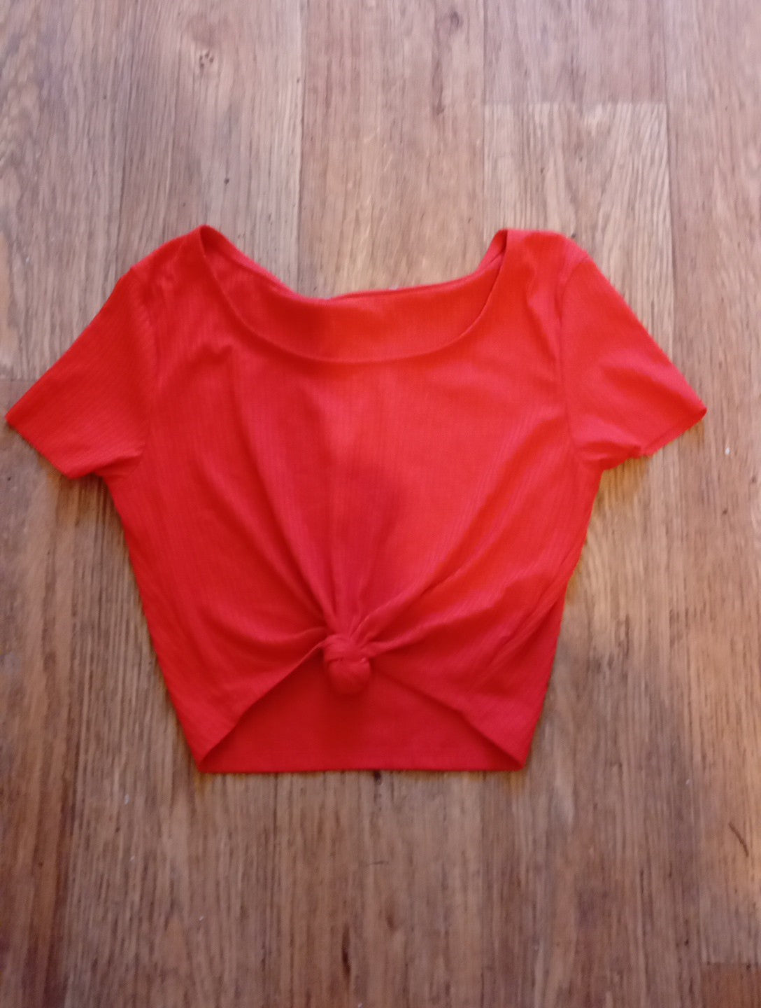Ladies Size XS Orange Ribbed Knot Detail Crop Top