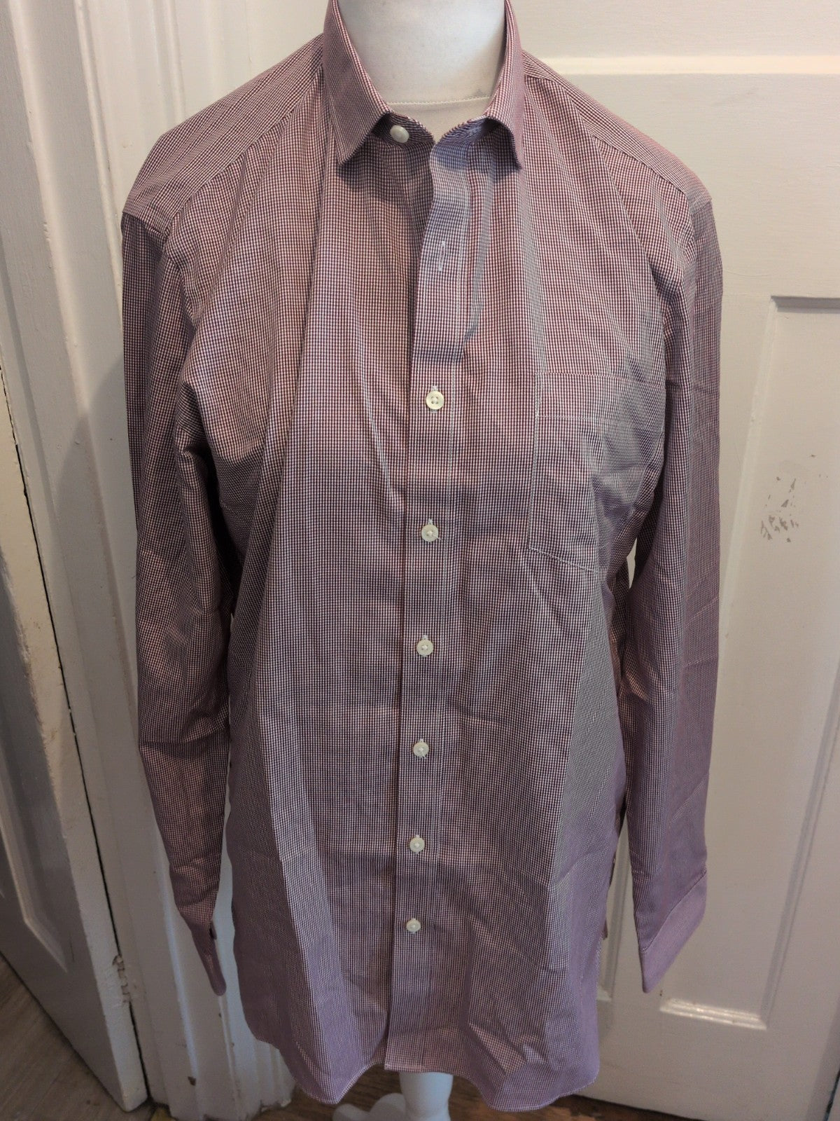 L Tall 80's 2 Ply Purple And White Long Sleeve Shirt