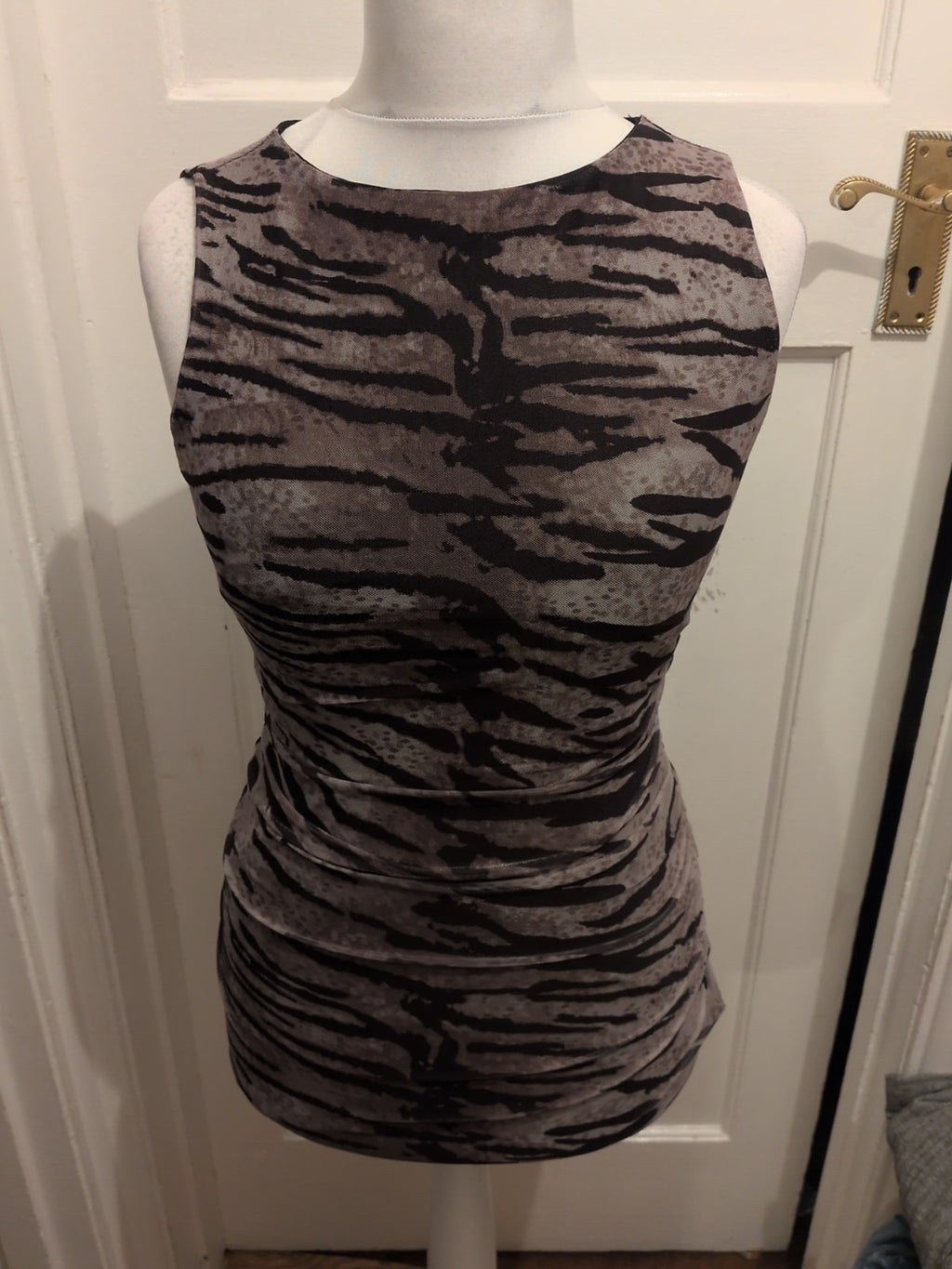 Shein Medium Multi Zebra Print Lined Ruched Sleeveless Dress