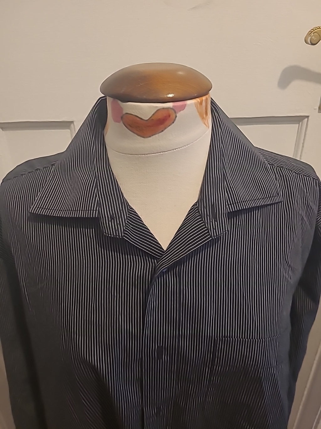 Mens Cedarwood State Size 16" Black/White Striped Long Sleeved Shirt