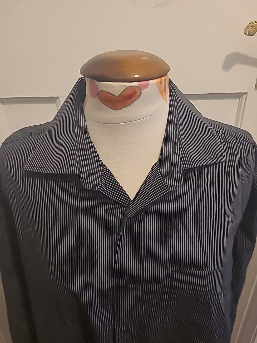 Mens Cedarwood State Size 16" Black/White Striped Long Sleeved Shirt