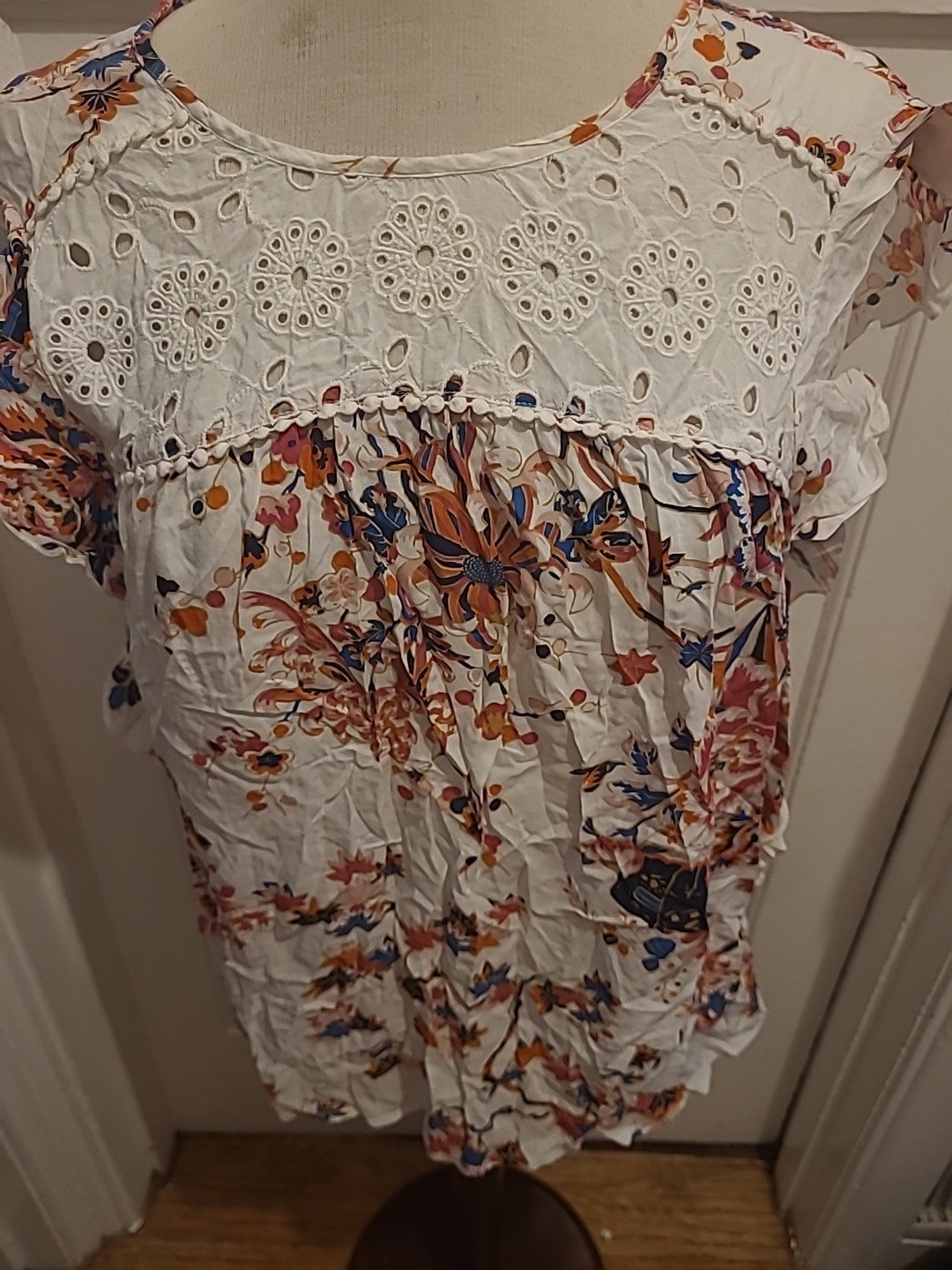 Ladies M&S Size 12 Multicoloured Floral Cap Sleeved Blouse
