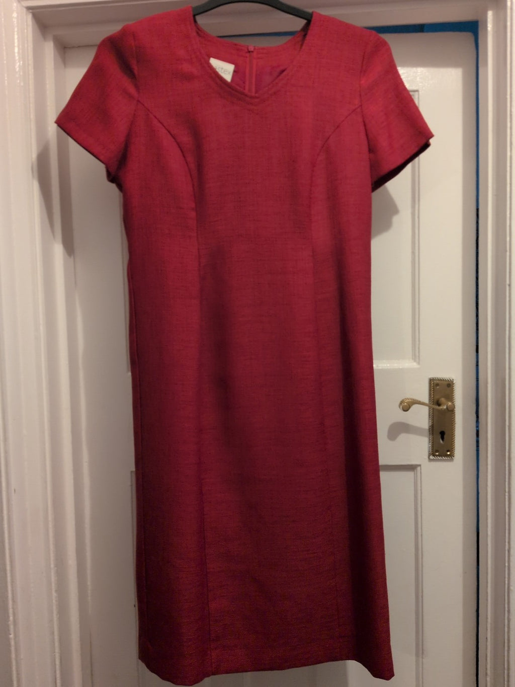 Eastex 12 Cerise Pink Lined Short Sleeve Dress Midi-lomg