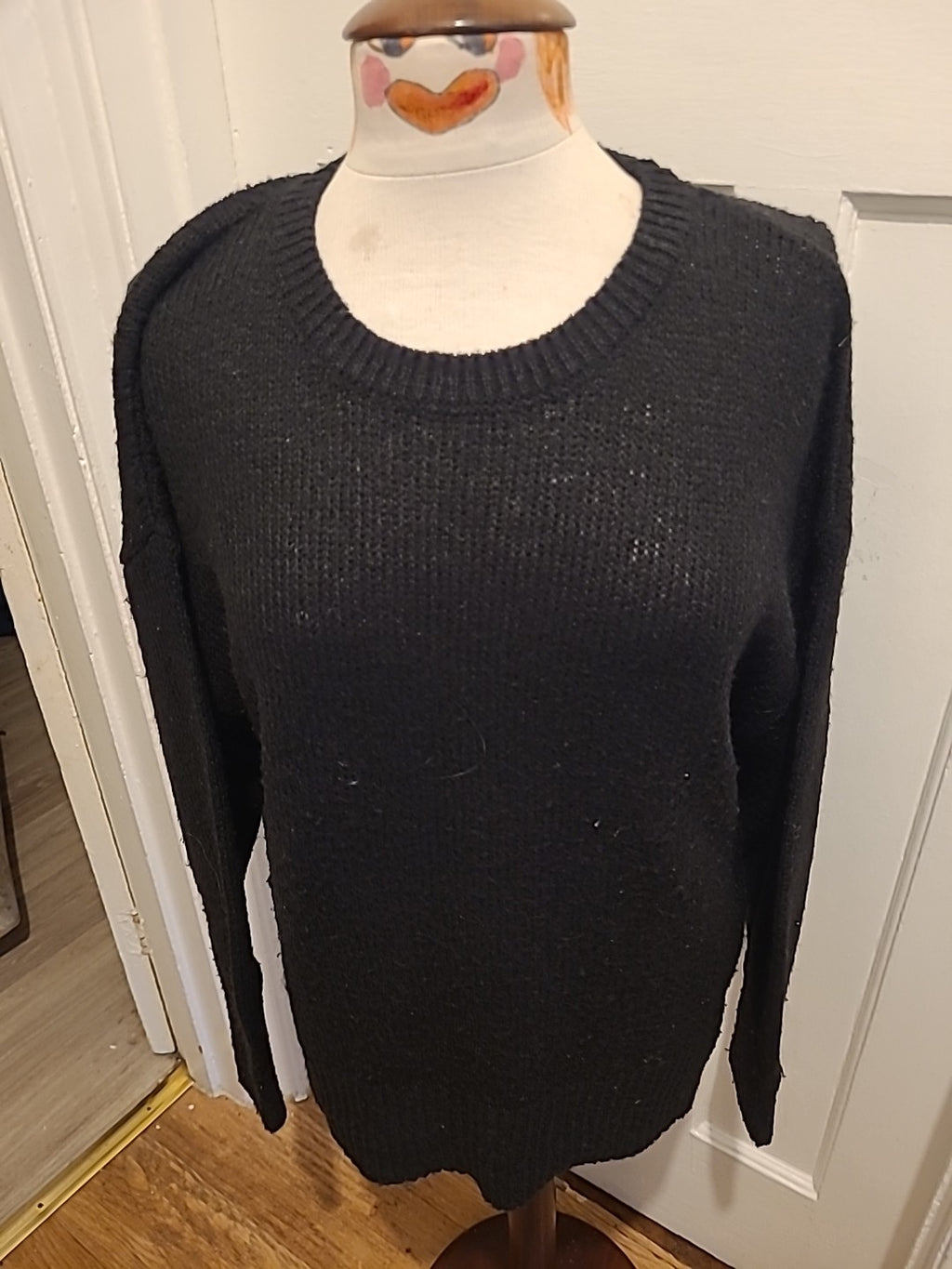 Ladies New Look Size Large Black Ribbed Pullover Jumper Round Neck