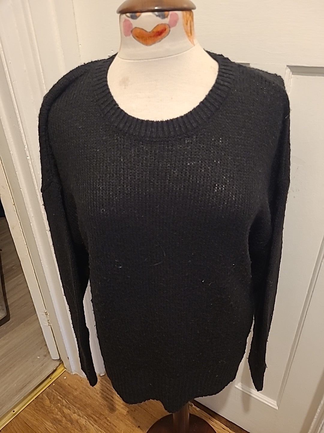 Ladies New Look Size Large Black Ribbed Pullover Jumper Round Neck