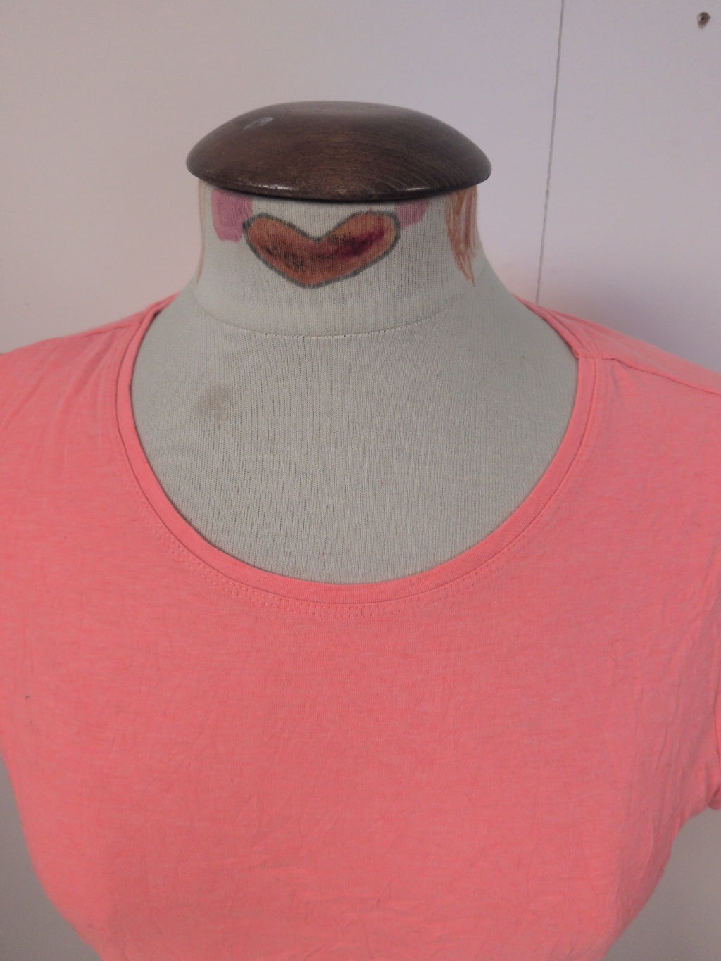 Ladies Primark Size 16 Stretch Crew Short Sleeve T-shirt In Coral