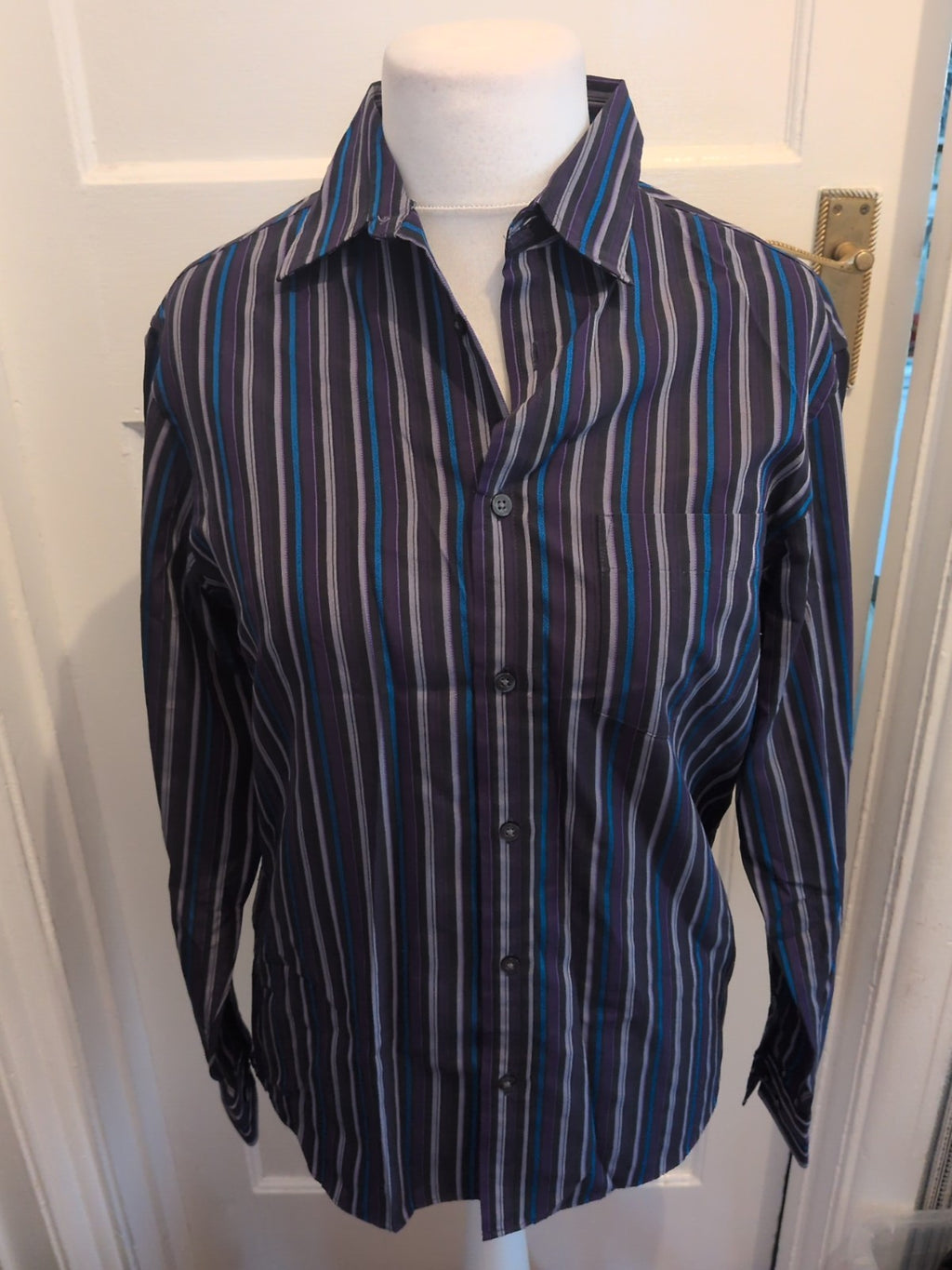 Mens Marks And Spencer Size Small Purple Striped Long Sleeved Shirt