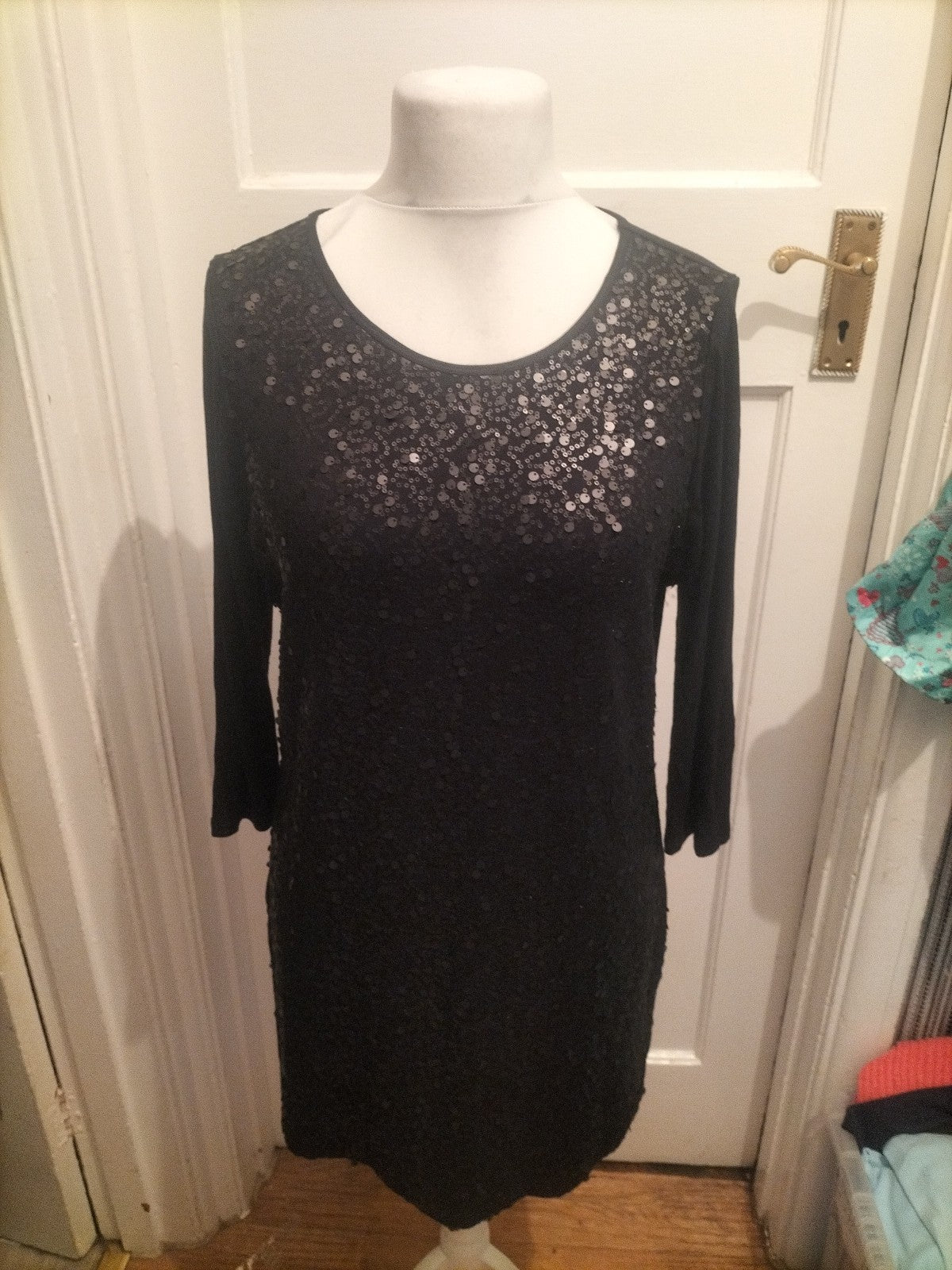 Marks And Spencer 14 Black Sequin Long Sleeve Dress