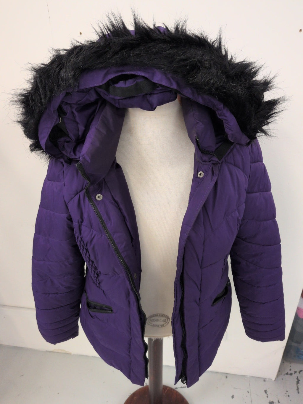 Tu 14 Purple With Black Faux Fur Puffer Coat